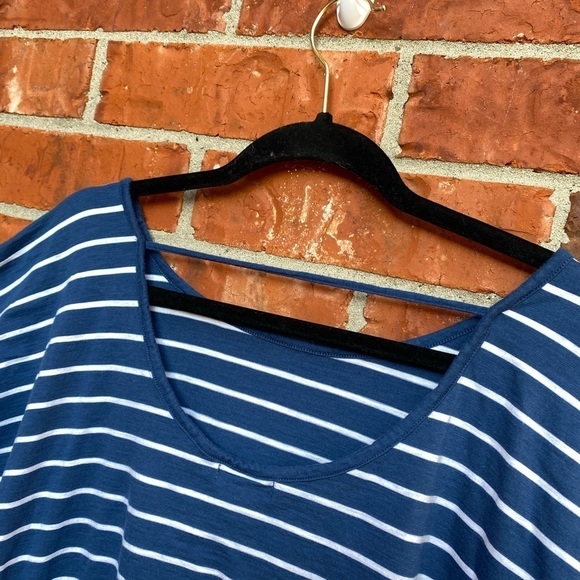 Chaps Womens 2X Keyhole Cutout Back Blue Stripe Batwing Short Sleeve Top - Picture 4 of 8